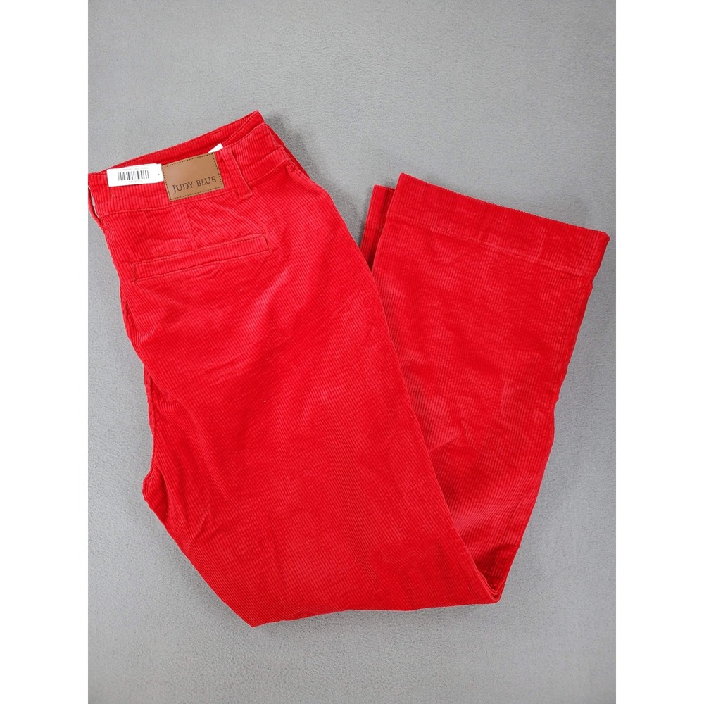 Judy Blue Corduroy Pants Women 18W Red Wide Leg High Waist Stretch NEW